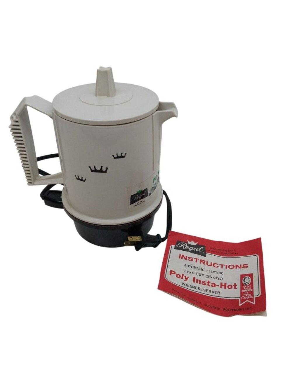 Vintage Regal Poly Insta-Hot Electric Water Heater 5 Cup Capacity with Manual